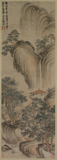 Empty Arbor and Rapid Waterfall, 1468. Zhang Ning (Chinese, 1426-c. 1495). Hanging scroll, ink and color on paper; overall: 109.8 x 38.1 cm (43 1/4 x 15 in.).