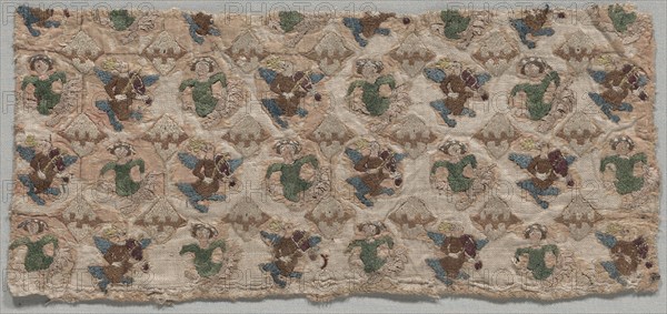 Embroidered Fragment, 1350-1375. Germany, Lower Saxony, mid to 3rd quarter of 14th century. Embroidery; silk and gold on silk over linen; overall: 13.9 x 30.5 cm (5 1/2 x 12 in.)