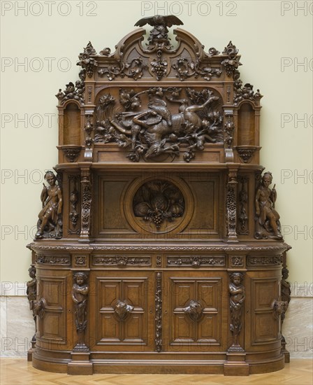 Sideboard, c. 1855. Attributed to Joseph Alexis Bailly (American, 1825-1883). Walnut; overall: 290.4 x 211.4 x 69.4 cm (114 5/16 x 83 1/4 x 27 5/16 in.).