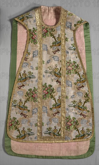 Chasuble, c. 1760-1770. France, Lyon, 18th century. Taffeta, brocaded; silk, silver, and gold thread; overall: 121.8 x 73 cm (47 15/16 x 28 3/4 in.)