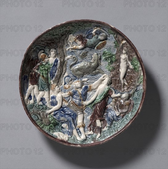 Circular Plate with Perseus and Andromeda, late 1500s. Circle of Bernard Palissy (French, 1510-1589). Earthenware with lead glazes; diameter: 24 cm (9 7/16 in.).