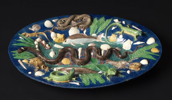 Platter, late 1500s. Circle of Bernard Palissy (French, 1510-1589). Lead-glazed earthenware; overall: 49 x 40 cm (19 5/16 x 15 3/4 in.).