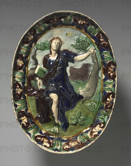 Oval Dish Depicting Cumaean Sibyl, late 1500s. Circle of Bernard Palissy (French, 1510-1589). Earthenware with lead glazes; overall: 38 x 26.4 cm (14 15/16 x 10 3/8 in.).