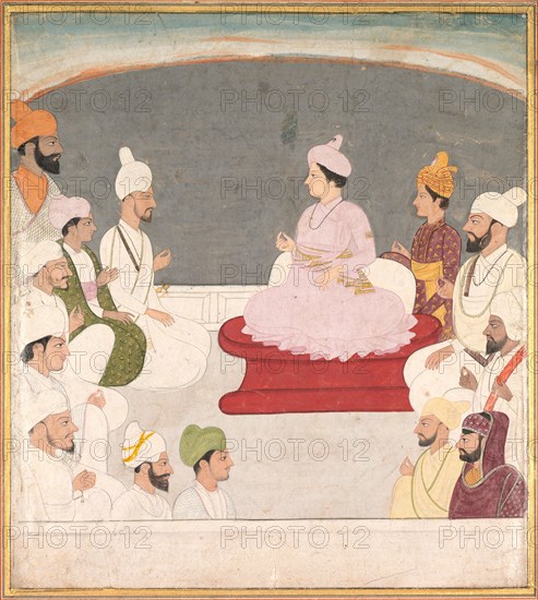 Raja Sansar Chand of Kangra and Courtiers, c. 1783. India, Pahari Hills, Kangra school, 18th century. Ink and color on paper; overall: 24.2 x 21.6 cm (9 1/2 x 8 1/2 in.).
