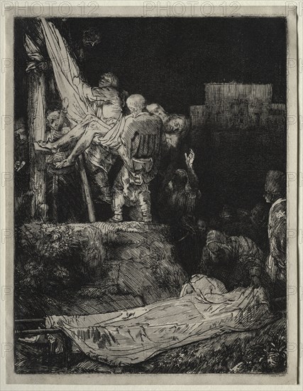 The Descent from the Cross by Torchlight, 1654. Rembrandt van Rijn (Dutch, 1606-1669). Etching and drypoint; sheet: 22.2 x 17.2 cm (8 3/4 x 6 3/4 in.); platemark: 20.9 x 16.1 cm (8 1/4 x 6 5/16 in.)