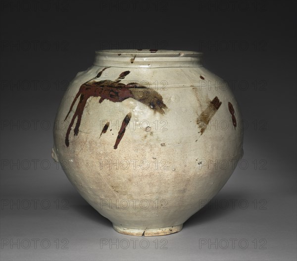 Jar with Design in Underglaze Iron, 1800s-1900s. Korea, Joseon dynasty (1392-1910). Porcelain with underglaze iron; outer diameter: 34.2 cm (13 7/16 in.); overall: 33 cm (13 in.).