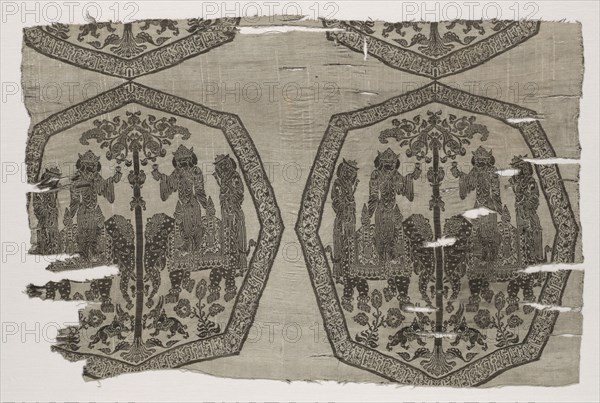 Fragment, 1000s - 1100s. Iran, late Buyid -Seljuk period, 11th - 12th century. Compound weave; silk; overall: 45.8 x 69.8 cm (18 1/16 x 27 1/2 in.)