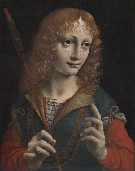 Portrait of a Youth as Saint Sebastian, late 1480s. Giovanni Ambrogio de Predis (Italian, 1455-aft 1508). Oil on wood, transferred to pressed wood; framed: 47.5 x 41 x 4 cm (18 11/16 x 16 1/8 x 1 9/16 in.); unframed: 30.5 x 24 cm (12 x 9 7/16 in.)