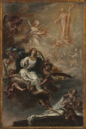 Study for "The Assumption of the Virgin" for San Augustín, Seville, c. 1670-1672. Juan de Valdés Leal (Spanish, 1622-1690). Oil on wood; framed: 52.3 x 39 cm (20 9/16 x 15 3/8 in.); unframed: 40.3 x 26.6 cm (15 7/8 x 10 1/2 in.).