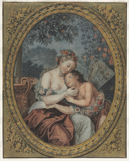 Zephyre and Flore, c. 1776. Jean François Janinet (French, 1752-1814), after Antoine Coypel (French, 1661-1722). Color wash-manner etching and engraving with applied gold leaf; sheet: 33.3 x 26.5 cm (13 1/8 x 10 7/16 in.)