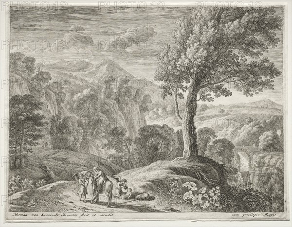 The Flight into Egypt: The Large Tree and the Cascade, c. 1652-1654. Herman van Swanevelt (Dutch, c. 1600-1655). Etching and engraving