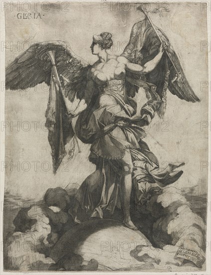 Gloria, 1535 or 1536. Domenico del Barbiere (Italian, c. 1506-c. 1571), after Rosso Fiorentino (Italian, 1494-1540). Engraving; sheet: 28.7 x 21.8 cm (11 5/16 x 8 9/16 in.); secondary support: 44.7 x 37.6 cm (17 5/8 x 14 13/16 in.)