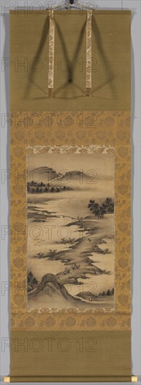 Seasonal Landscapes: Autumn, mid- to late 1500s. Kano Hideyori (Japanese, active mid- to late 1500s). Hanging scroll, ink on paper; image: 165.7 x 59.7 cm (65 1/4 x 23 1/2 in.); mounted: 153.5 x 50.3 cm (60 7/16 x 19 13/16 in.); with knobs: 153.5 x 55.1 cm (60 7/16 x 21 11/16 in.).