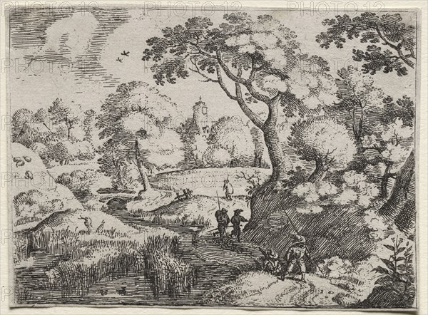 Six Landscapes:  Path Between Swamp and Wooded Bank, c. 1595. Jacob I Savery (Dutch, c1565/67-1602/3). Etching