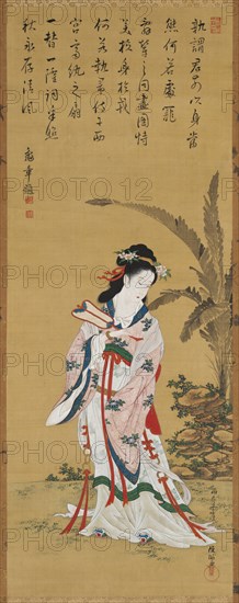 Chinese Beauty, late 1700s-early 1800s. Kubo Shunman (1757-1820). Hanging scroll, ink and color on silk; image: 96 x 37 cm (37 13/16 x 14 9/16 in.); overall: 184.2 x 53.3 cm (72 1/2 x 21 in.)
