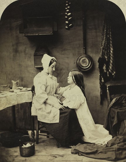 The Story of Little Red Riding Hood: She Runs Home and Tells Her Mother All about It, 1858. Henry Peach Robinson (British, 1830-1901). Albumen print from wet collodion negative; image: 29.9 x 19.5 cm (11 3/4 x 7 11/16 in.); matted: 50.8 x 40.6 cm (20 x 16 in.)