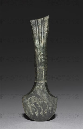 Axe Head, 900-600 BC. Russia or Turkey, North-Central Caucasus, Kuban culture, 9th-7th Century BC. Bronze, cast in bi-part mold, polished, incised, and chased; overall: 3 cm (1 3/16 in.).