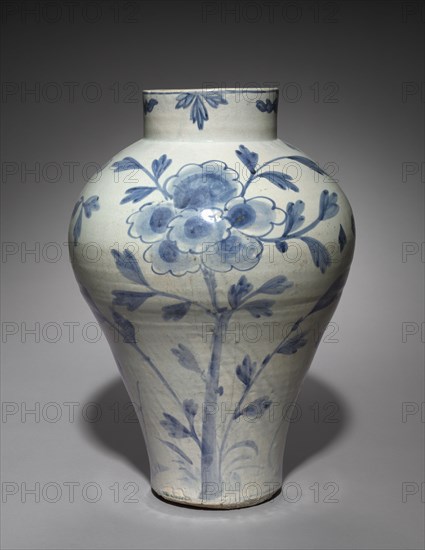 Vase with Bird and Flower Design, 1800s-1900s. Korea, Joseon dynasty (1392-1910). Porcelain with underglaze blue; outer diameter: 34.3 cm (13 1/2 in.); overall: 49.4 cm (19 7/16 in.).