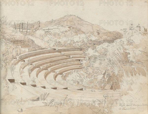 Album with Views of Rome and Surroundings, Landscape Studies, page 25a: Amphitheater, Tusculum. Franz Johann Heinrich Nadorp (German, 1794-1876). Graphite with brown wash;