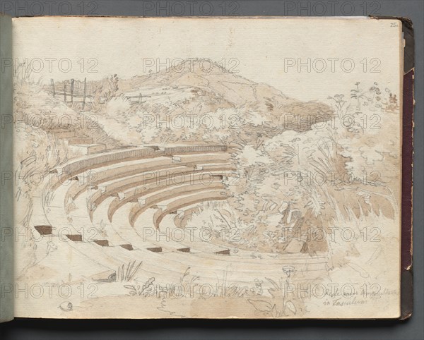 Album with Views of Rome and Surroundings, Landscape Studies, page 25a: Amphitheater, Tusculum. Franz Johann Heinrich Nadorp (German, 1794-1876). Graphite with brown wash;