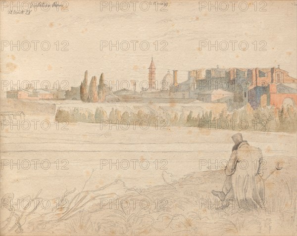 Album with Views of Rome and Surroundings, Landscape Studies, page 48a: Roman Panoramic View. Franz Johann Heinrich Nadorp (German, 1794-1876). Watercolor with graphite