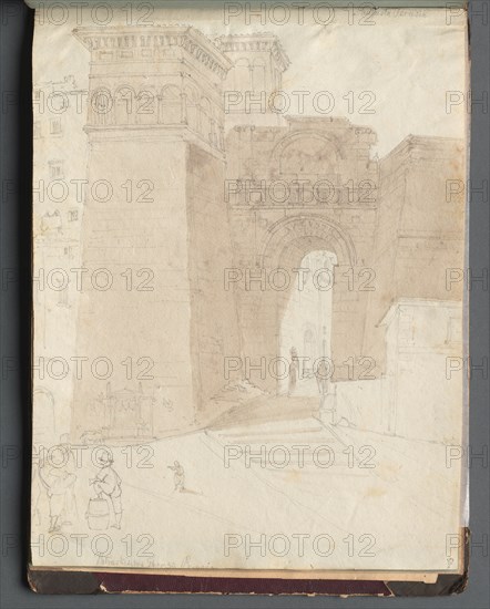 Album with Views of Rome and Surroundings, Landscape Studies, page 50a: Roman Architectural View. Franz Johann Heinrich Nadorp (German, 1794-1876). Graphite with brown wash