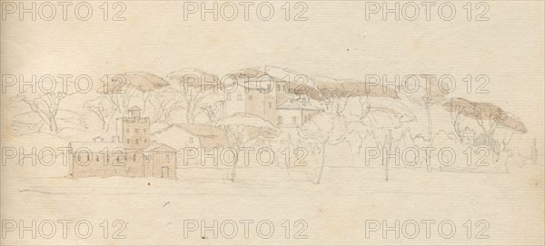 Album with Views of Rome and Surroundings, Landscape Studies, page 30a: Roman Panoramic View. Franz Johann Heinrich Nadorp (German, 1794-1876). Graphite with brown wash;