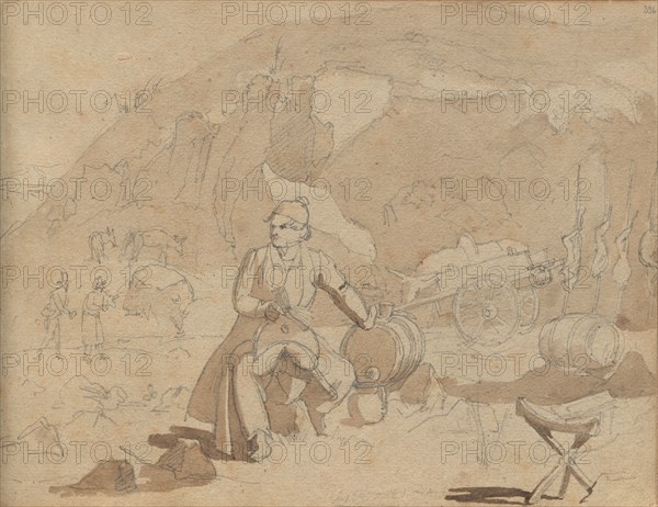 Album with Views of Rome and Surroundings, Landscape Studies, page 39a: Figure in a Landscape. Franz Johann Heinrich Nadorp (German, 1794-1876). Graphite with brown wash