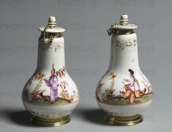 Covered Flasks, c. 1720-1723. Meissen Porcelain Factory (German). Porcelain with gilt metal mounts; overall: 14.2 x 7.7 cm (5 9/16 x 3 1/16 in.).
