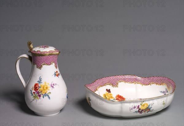 Ewer and Basin, c. 1765. Meissen Porcelain Factory (German). Porcelain with gilt metal mounts; overall: 20.5 x 15.5 x 12.3 cm (8 1/16 x 6 1/8 x 4 13/16 in.).