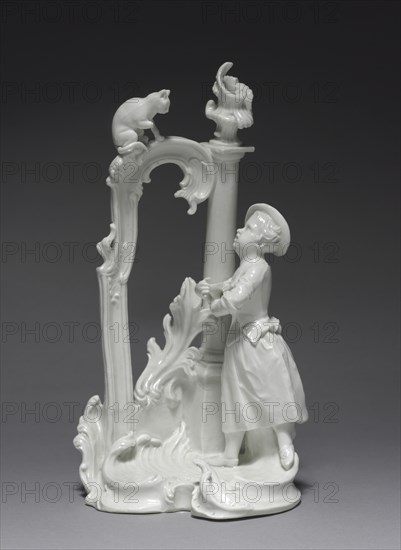 Figure of a Girl with Cat, c. 1770. Nymphenburg Porcelain Factory (German, founded 1747), probably by Dominicus Auliczek (German, 1734-1804). Porcelain; overall: 24.5 x 13.3 x 12.4 cm (9 5/8 x 5 1/4 x 4 7/8 in.).