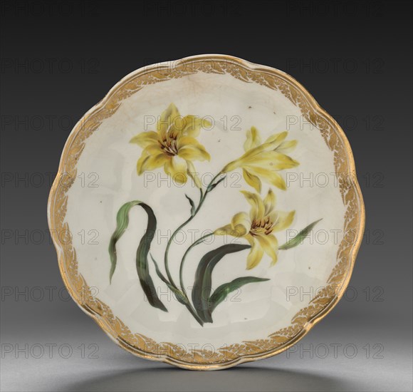 Bowl from Dessert Service: Smaller Yellow Lily, c. 1800. Derby (Crown Derby Period) (British). Porcelain; diameter: 22.8 cm (9 in.); overall: 5 cm (1 15/16 in.).
