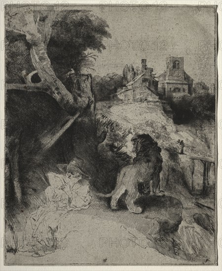 St. Jerome Reading in an Italian Landscape, c. 1653. Rembrandt van Rijn (Dutch, 1606-1669). Etching, engraving, and drypoint; sheet: 26.2 x 21.4 cm (10 5/16 x 8 7/16 in.); platemark: 25.9 x 21.1 cm (10 3/16 x 8 5/16 in.)