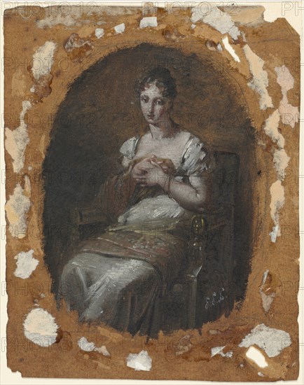 Young Woman Seated, last fourth 18th century or first fourth 19th century. Pierre-Paul Prud'hon (French, 1758-1823). Oil; framing lines in graphite; sheet: 16.9 x 13.3 cm (6 5/8 x 5 1/4 in.); image: 13.4 x 9.7 cm (5 1/4 x 3 13/16 in.).