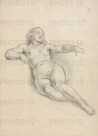 Reclining Female Nude (recto), 19th century. Anonymous. Graphite, with stylus and traces of red gouache(?); sheet: 33.8 x 22.6 cm (13 5/16 x 8 7/8 in.).