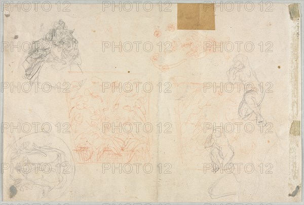 Various Sketches of Figures and Plants (verso), 19th century. Anonymous. Red chalk and graphite; sheet: 22.6 x 33.8 cm (8 7/8 x 13 5/16 in.).
