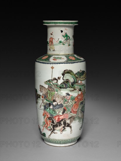 Vase with Decoration of Figures in Chariots, 1622-1722. China, Qing dynasty (1644-1912), Kangxi reign (1661-1722). Porcelain with famille verte overglaze enamel decoration;