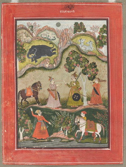 Kanhara Ragini: Song of Inspiration to Krishna for Killing the Elephant Demon, from the Ragamala Series, c. 1760. India, Rajasthan, Bundi-Kota school, 18th century. Color on paper; overall: 26.1 x 18.7 cm (10 1/4 x 7 3/8 in.); with borders: 33.7 x 25.1 cm (13 1/4 x 9 7/8 in.).
