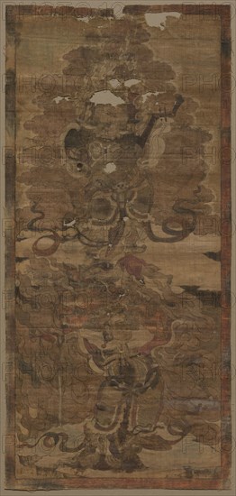 Guardian Kings:  Dhrtarastra and Virupaksa, 1st half of 1300s. Sino-Tibet, Yuan dynasty (1271-1368). Thangka, ink and color on cotton; overall: 72.5 x 34 cm (28 9/16 x 13 3/8 in.).