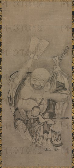 Hotei with Daoist Immortals: Hotei, c. 1575-1600. Kyuseki Tomonobu (Japanese, 1653–1721). Triptych of hanging scrolls: ink on paper; painting only: 119.6 x 51 cm (47 1/16 x 20 1/16 in.); including mounting: 210.2 x 68.6 cm (82 3/4 x 27 in.).