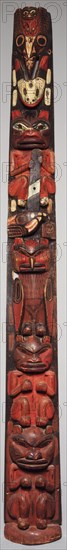 Totem Pole, c. 1880. Northwest Coast, Tlingit, 19th century. Carved and painted wood; overall: 189.2 x 8.8 cm (74 1/2 x 3 7/16 in.).