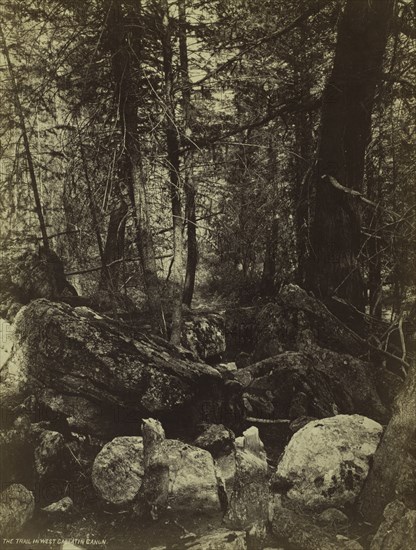 The Trail in West Gallatin Cañon, c. 1870s. William Henry Jackson (American, 1843-1942). Albumen print from wet collodion negative; image: 32.9 x 25.1 cm (12 15/16 x 9 7/8 in.); matted: 50.8 x 40.6 cm (20 x 16 in.)