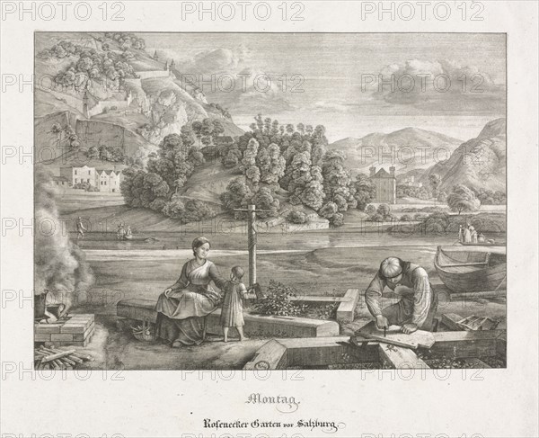 Seven Views in Salzburg and Berchtesgaden: Monday: Rosenecker Garden Salzburg, 1823. Ferdinand Olivier (German, 1785-1841). Lithograph