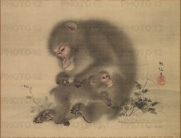 Monkeys, late 18th-early 19th century. Mori Sosen (Japanese, 1747-1821). Hanging scroll; ink and light color on silk; painting only: 34.2 x 45.2 cm (13 7/16 x 17 13/16 in.); including mounting: 115.5 x 62.1 cm (45 1/2 x 24 7/16 in.).