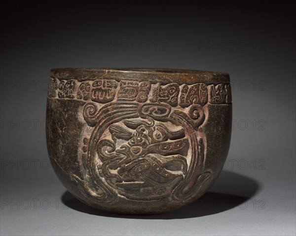 Carved Vessel, c. 600-1000. Mexico, Campeche, Maya, Chocholá Style. Earthenware; overall: 12.1 x 16.3 cm (4 3/4 x 6 7/16 in.).