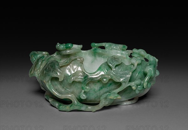 Brushwasher in Shape of Lotus Leaf, 19th Century. China, Qing dynasty (1644-1911). Translucent jadeite; overall: 61 x 10 cm (24 x 3 15/16 in.).