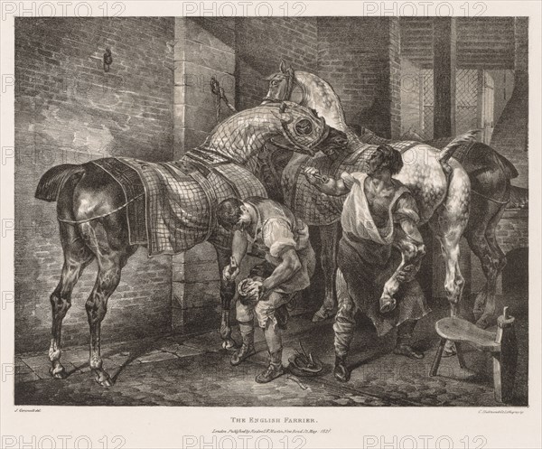 Various Subjects Drawn from Life and on Stone:  The English Farrier, 1821. Théodore Géricault (French, 1791-1824). Color lithograph; sheet: 38.3 x 56.3 cm (15 1/16 x 22 3/16 in.); image: 28 x 37 cm (11 x 14 9/16 in.)