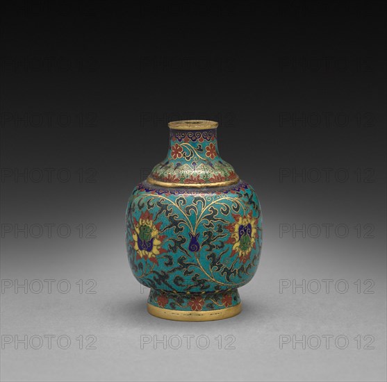 Snuff Bottle with Floral Scrolls, 1736-1795. China, Qing dynasty (1644-1912), Qianlong mark and reign (1735-1795). Cloisonné enamel; overall: 7 cm (2 3/4 in.).