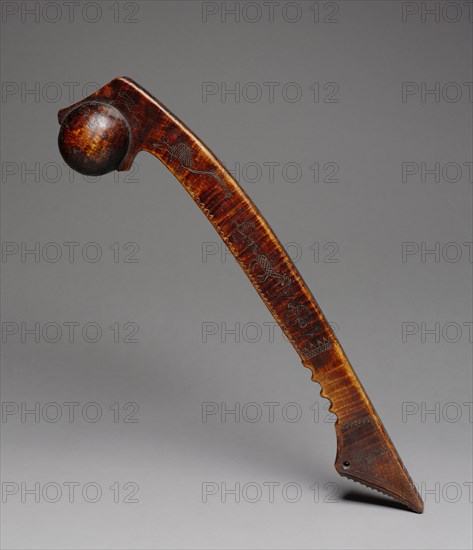 Ball-Headed Club, late 1700s-early 1800s. Native North America, Woodlands, Great Lakes, Post-contact Period. Wood (maple?); overall: 58.6 x 7.8 x 13.1 cm (23 1/16 x 3 1/16 x 5 3/16 in.).