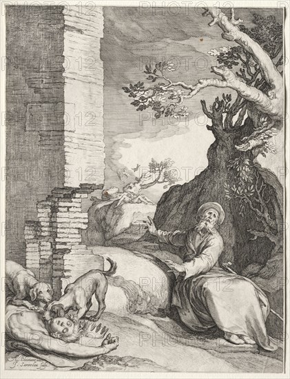 Scenes of the Prophet Ahijah: The Prediction of Ahijah, 1604. Jan Saenredam (Dutch, 1565-1607), Jan Saenredam (Dutch, 1565-1607), after Abraham Bloemaert (Dutch, 1564-1651). Engraving; sheet: 25.5 x 19.5 cm (10 1/16 x 7 11/16 in.)